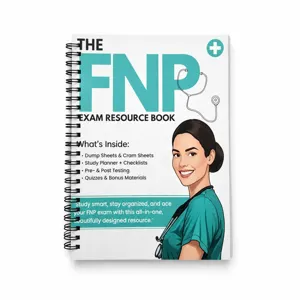 FNP exam resource notebook with study planner, review sheets, and medical theme design.