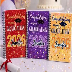 Custom graduation spiral notebook 2026 personalized name diary planner for students.