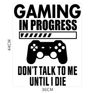 Close-up detail view of the gaming in progress wall sticker with controller graphic.