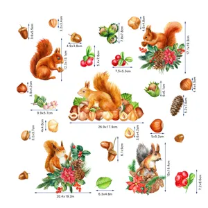 Sticker mural écureuil et noisette lumineux, autocollant plante dessin animé pour chambre.