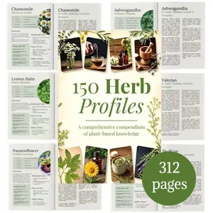 Libro de conocimientos de plantas 150 Herb Profiles, compendio completo y guía de 312 páginas.