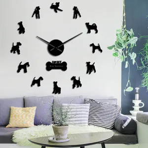 Orologio da parete a specchio in acrilico fai da te con silhouette di cani Fox Terrier