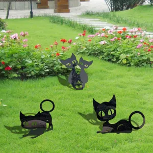 Black Acrylic Cat Garden Stake Cute Yard Art Silhouette Outdoor Lawn Decorative Plant Pot Ornament Landscape Decor
