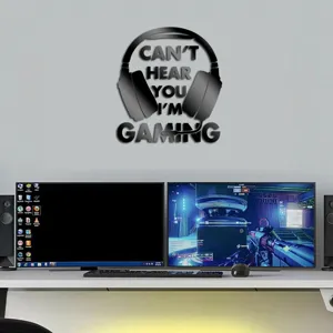 Acrylic wall sticker with funny gaming quote and headphone design for gamer room decor.