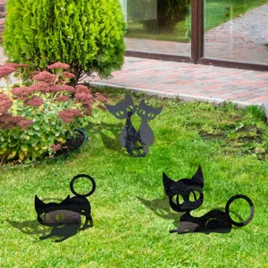 Acrylic black cat garden stake silhouette for outdoor lawn and yard art decor display.