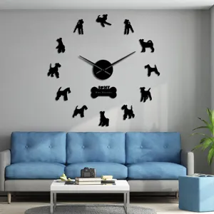 Orologio da parete gigante in acrilico design cane Fox Terrier adesivo specchio soggiorno