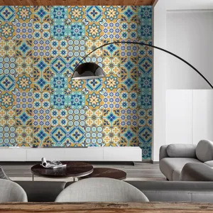 Adhesivo de pared de azulejos de mosaico retro, papel pintado impermeable para salón.