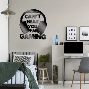 Gaming wall sticker with headphone design, removable acrylic art quote decal for kids bedroom decor.