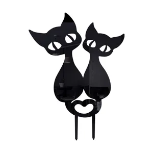 Black acrylic cat garden stake outdoor yard art lawn decoration silhouette with heart tail design.