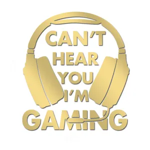 Gold gaming headphone wall sticker mirror decal for kids room decoration detail shot