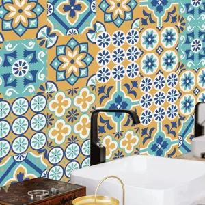 Adhesivos de Pared de Azulejos de Mosaico Vintage Impermeables Autoadhesivos Patrón Geométrico Retro PVC Calcomanías Para Cocina Baño Decoración del Hogar
