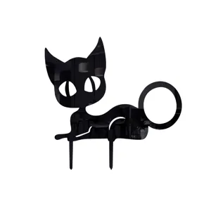 Detail view of the black reflective acrylic cat garden stake, showing exquisite design.