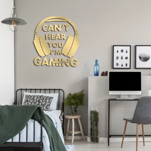 Gold gaming headset wall sticker acrylic decal for kids bedroom playroom decor sign