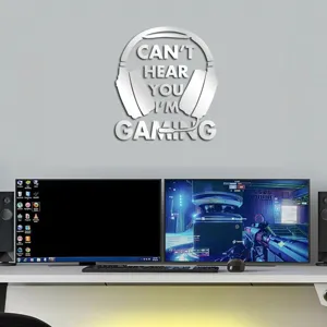Acrylic mirror wall sticker with gaming headphone design, perfect for kids room and game room decor.
