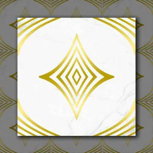 Close-up of white marble gold geometric tile sticker, waterproof minimalist wall decor design.