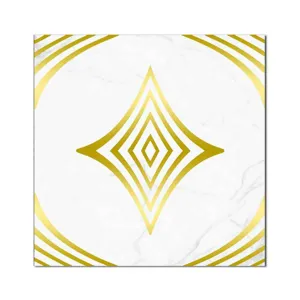 Waterproof marble pattern tile sticker with gold geometric design for floor and wall
