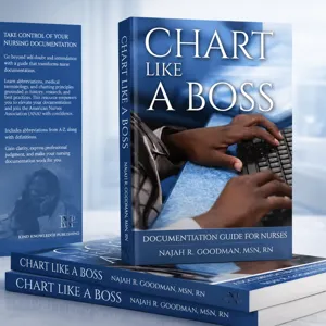 Nursing documentation guide book prop blue hardcover professional medical office desk decor