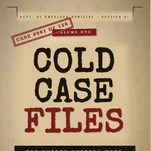 Close-up detail of cold case puzzle game dossier cover with vintage detective theme style.