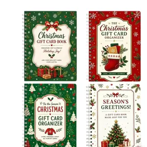 Christmas gift card book organizer set, festive spiral holiday card holder albums.