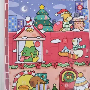 Kerst adventskalender kleurboek set, schattige dierlijke feestdag illustraties voor kinderen.