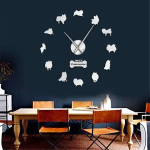 Orologio da parete 3D in acrilico Pomerania moderno grande specchio per decorazioni casa