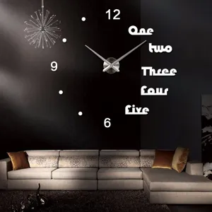 Moderne DIY Acryl Wanduhr fuer Wohnzimmer Deko, grosser Spiegelflaeche leise Uhr.