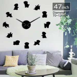 DIY 3D Acryl Wandklok Reuze Hond Silhouet Modern Ontwerp Grote Hangende Klok Voor Woonkamer Huisdecoratie