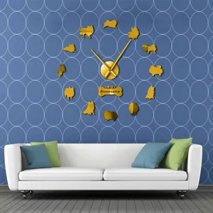 Orologio da parete a specchio 3D in acrilico cane Pomerania grande decorazione.