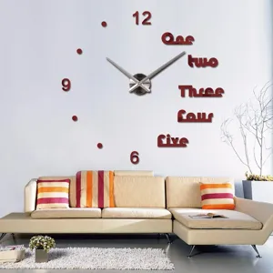 Große DIY Acryl Spiegel Wanduhr mit englischen Zahlen für modernes Wohnzimmer Dekoration