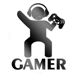 Acrylic gamer wall sticker detail view, 3d mirror game player room decor design close up.
