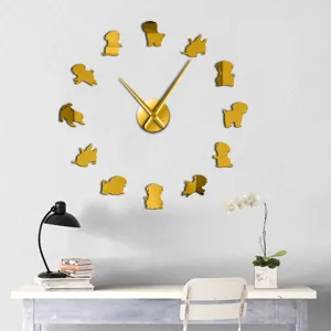 DIY 3D acryl spiegel wandklok met schattige hond silhouetten, perfect voor moderne woonkamer.