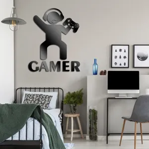 Acrylic 3D GAMER mirror wall sticker for kids bedroom and gaming room decoration.