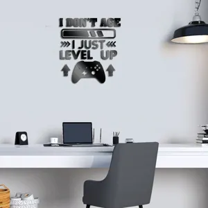 Level Up 3D acrylic mirror wall sticker, game controller quote decor for kids room home.