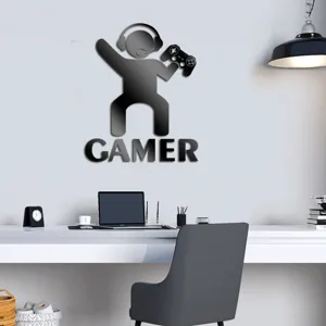3D mirror gamer wall sticker acrylic self-adhesive decor for kids room bedroom gaming setup