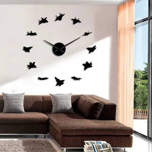 Fighter jet acrylic 3D wall clock for living room, modern DIY decorative wall clock.