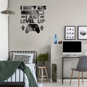 Acrylic 3D mirror wall sticker gaming room decor level up quote wall art decal for kids