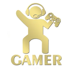Gold acrylic 3D gamer wall sticker, game room decor, self-adhesive mirror wall art decal.