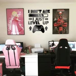 3D acrylic wall sticker featuring a game controller and level up quote for gaming room decor.