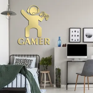 Acrylic 3D Gamer Wall Sticker Gold Mirror Game Player Wall Decor for Kids Bedroom