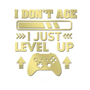 Acrylic 3D mirror wall sticker with gaming quote and controller design for kids room.