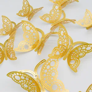 3D Hohle Schmetterling Wandaufkleber Gold Silber Roségold Schwarz Metallische Textur Wandtattoos Für Wohnzimmer