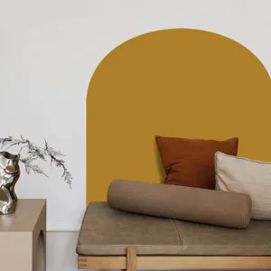 Vista dettagliata adesivo murale arco boho, carta da parati PVC per bel soggiorno.
