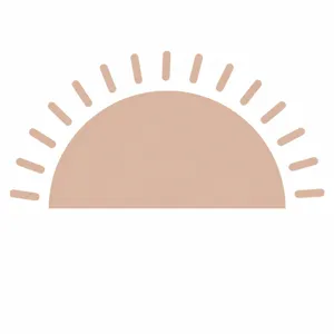Vista dettagliata adesivo murale boho mezza luna, design sole minimalista per decorare.