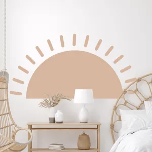 Adesivo murale sole mezzaluna boho, decalcomania carta da parati PVC per camera da letto.