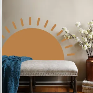 Vista dettagliata dell'adesivo murale sole boho in un ambiente accogliente per la decorazione.