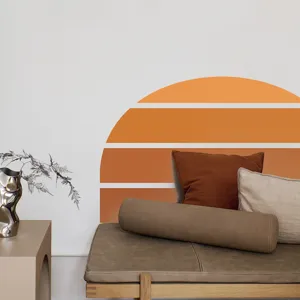Boho retro sunset wall sticker detail showing the textured self-adhesive geometric mural pattern.