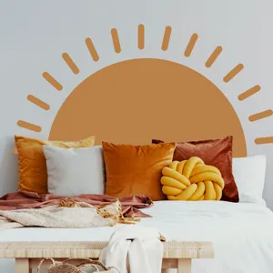 Adesivo murale mezza sole stile boho per decorazione camera da letto PVC carta da parati.