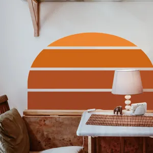 Boho sunset wall sticker scene detail, self-adhesive PVC wallpaper for living room decor.