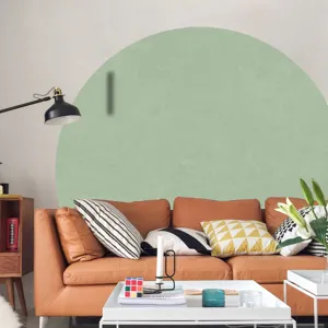 Boho style green geometric wall sticker detail, self-adhesive PVC for living room decor.