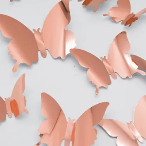 3D Or Rose Miroir Papillon Autocollants Muraux DIY Décoration Maison Fête De Mariage
